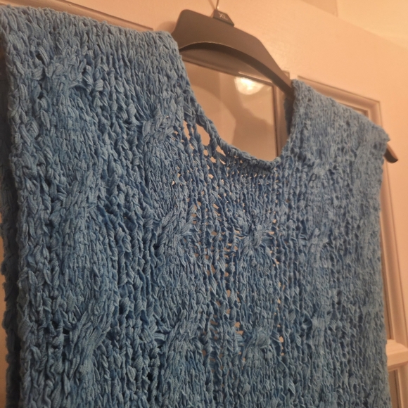 Free People Arlo Malibu Blue Sleeveless Open Sides W/ Ties & Cream Trim - Picture 6 of 13